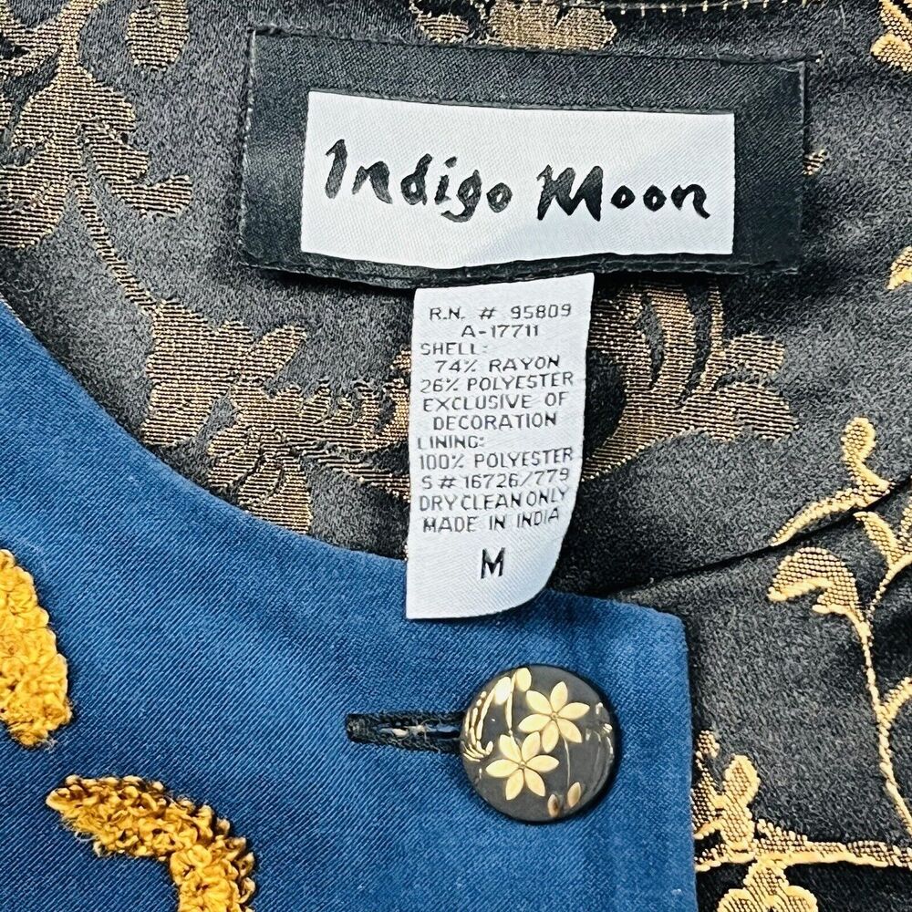 Indigo Moon Velvet Blazer Womens Medium Teal Black Embroidered Jacket - Picture 4 of 13